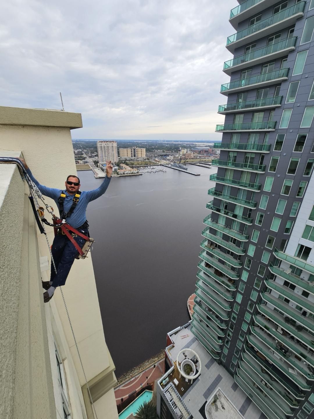 Window cleaning in progress